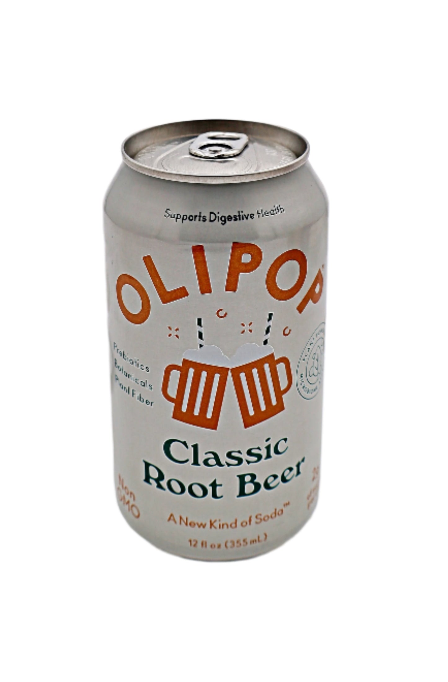 Can of Olipop Classic Root Beer on a white background