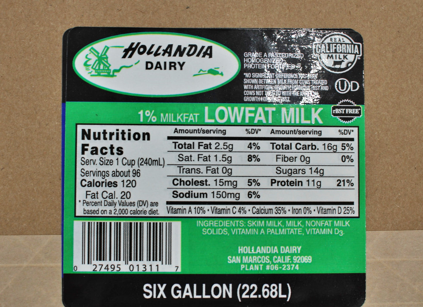 1% Low Fat Milk, 6 gal
