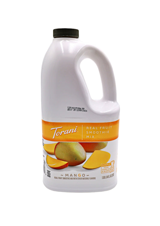 Torani Mango syrup bottle on a white background