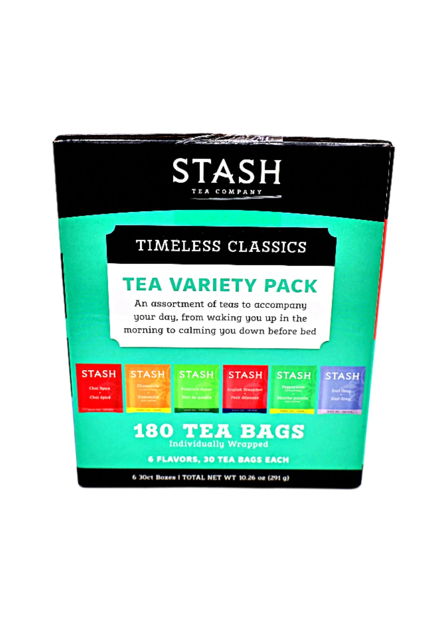 Stash Tea Company tea variety pack on a white background