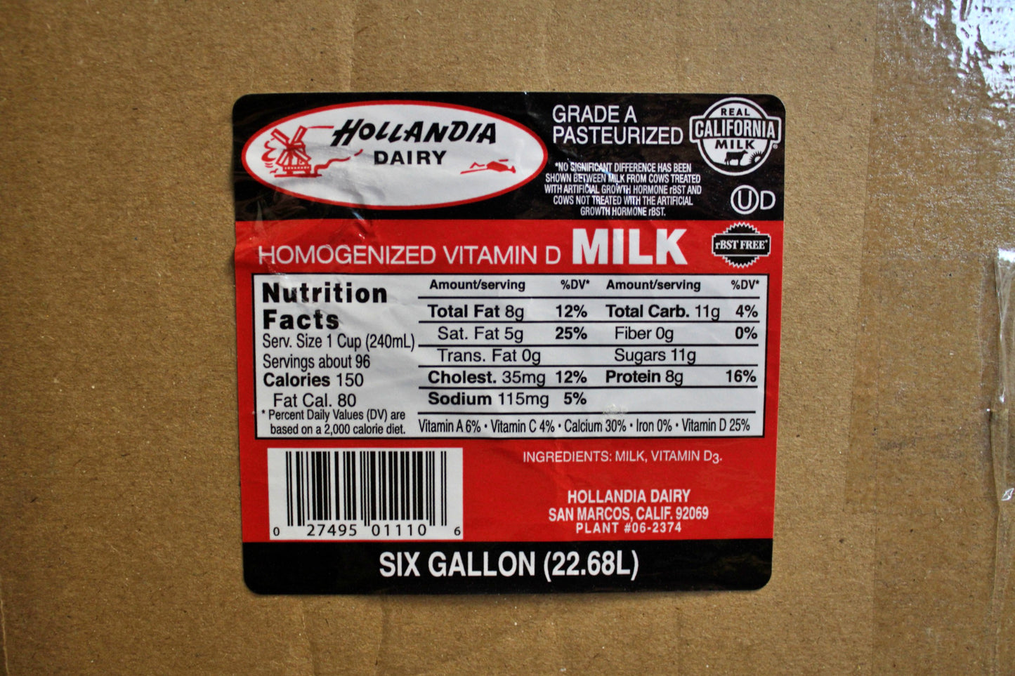 Whole Milk, 6 gal