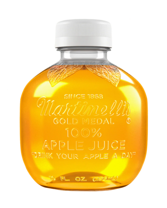 Marinelli's Gold Medal 100% Apple Juice bottle on a white background
